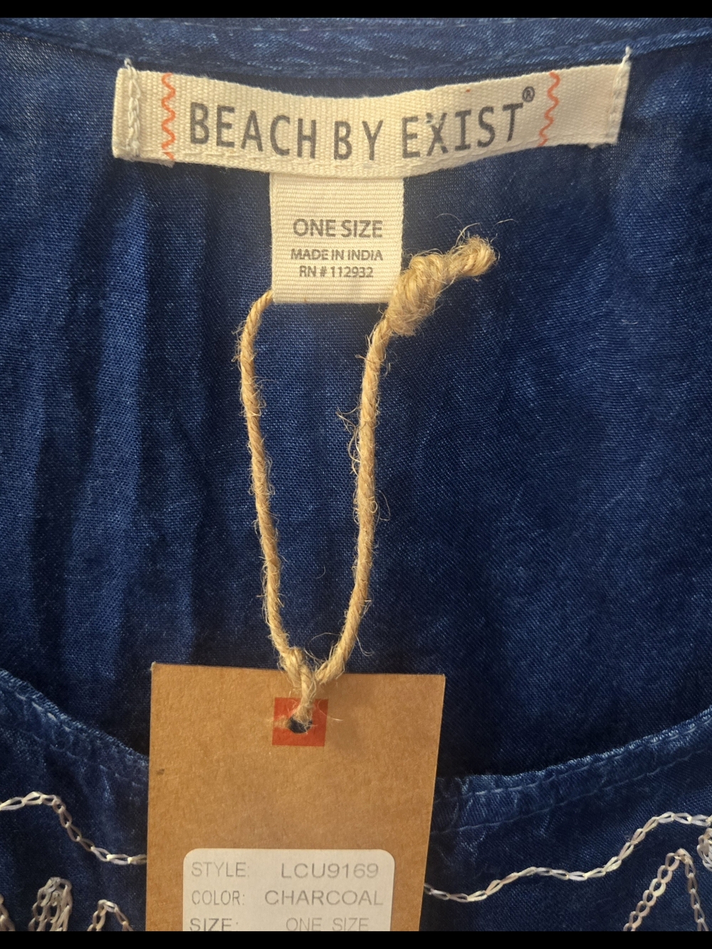 Beach By Exist Navy Embroidered Fringe Caftan BOHO Resort - Picture 3 of 4